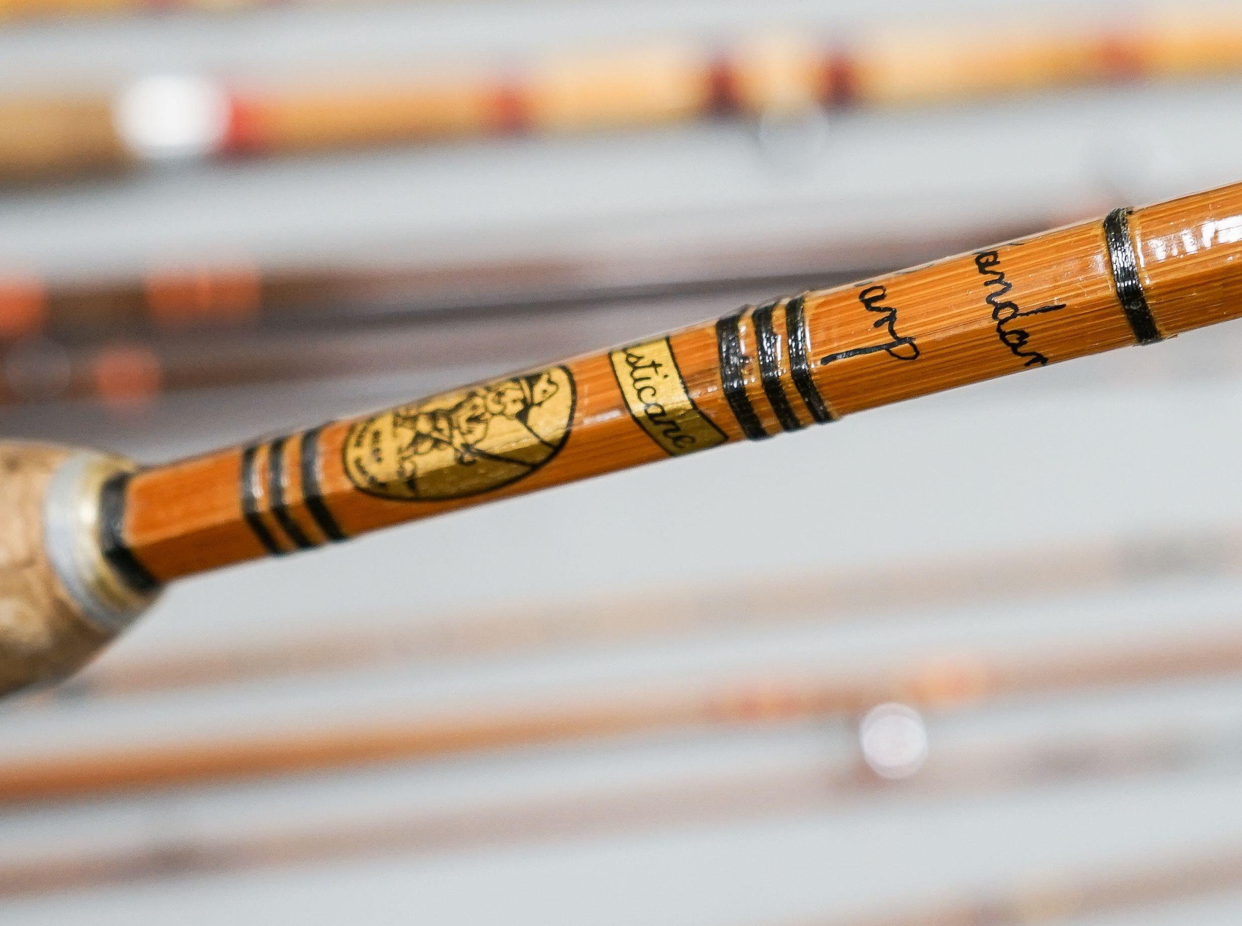 A collection of mixed split cane fishing rods, Les Compton, Elasticane, Carton-James and another (4)